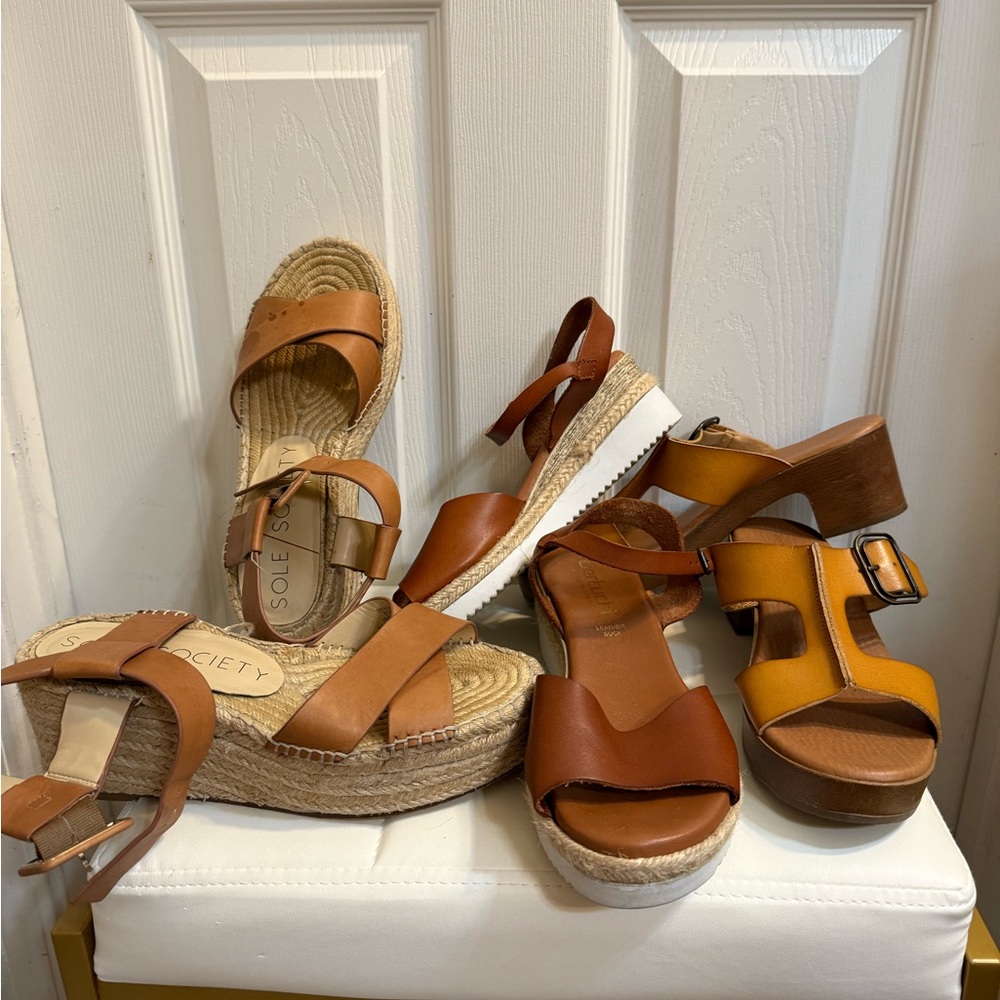Women's Tan and Brown Sandals-Set